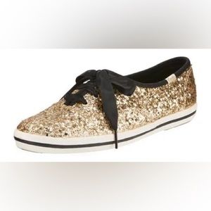 Kate Spade x Keds Gold Glitter Black Satin Sneaker